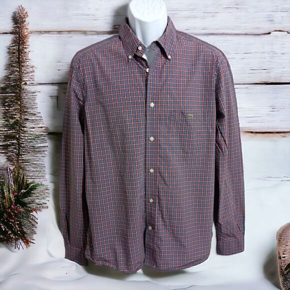 Lacoste Plaid Shirt Mens L 42 Modern Fit Long Sleeve Cotton Preppy Button Down - Picture 4 of 16